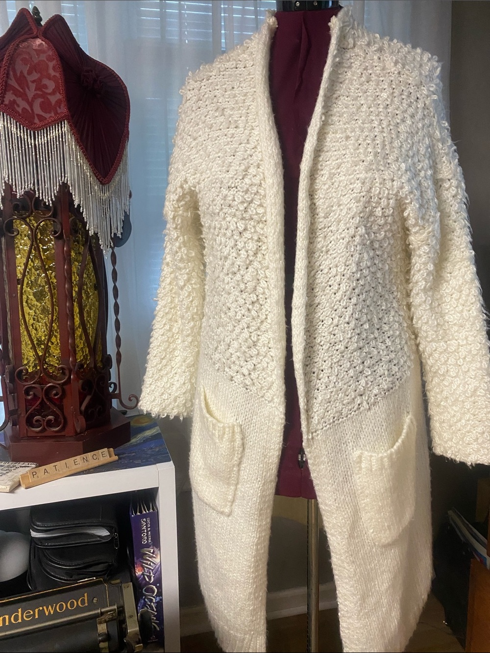 Chunky Open-Front Cream Knit Cardigan Sweater